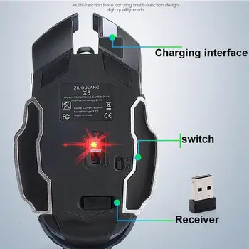 Igralec Gaming Miška Brezžični Tiho Nastavljiv DPI Miške za Polnjenje LED Osvetljen Tiho Miši USB Sprejemnik za RAČUNALNIK Prenosni Računalnik