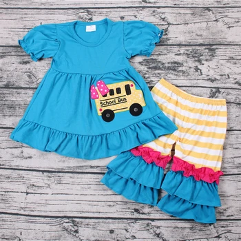 Najnovejše otroci kompleti oblačil poletje baby dekle obleko luštna dekleta nazaj na šolski avtobus tiskanja avto butik oblačila